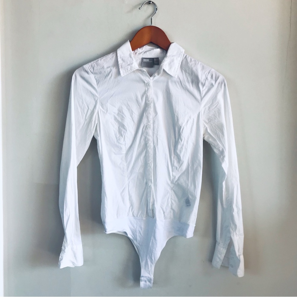 ASOS White Button-Down Cotton Collared Shirt Bodysuit / Size 2 XS